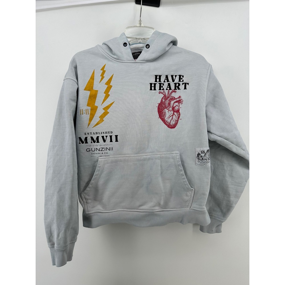 Gunzinii Denim Co Have Heart Graphic Hoodie Light Blue Mens Small MMVII Street